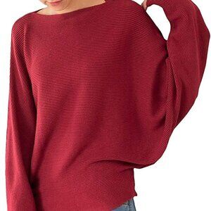 Dolman Batwing Sleeve Sweater Winter Boat Neck Pullover Rust Orange | Size Small